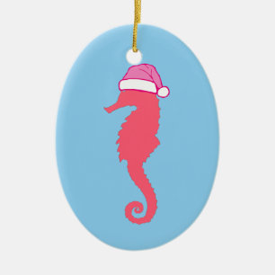 Décoration En Céramique Hippocampe dans un chapeau de Père Noël