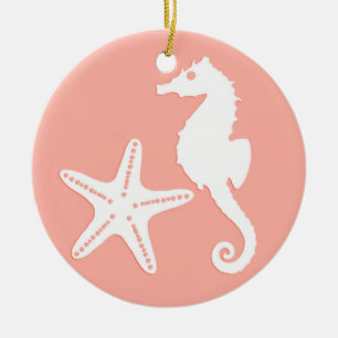 Décoration En Céramique Hippocampe et étoiles de mer - Corail clair rose