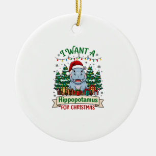 Décoration En Céramique Hippopotame Noël Hippo Chapeau de Père Noël Arbres