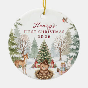Décoration En Céramique Histoire de forêt à l'aquarelle pour le 1er Noël d