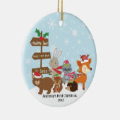 Décoration En Céramique Hiver Bois Animaux Baby's First Christmas (Droite)