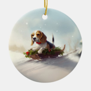 Décoration En Céramique hiver de neige de Noël beagle