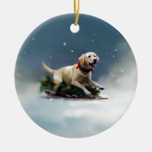 Décoration En Céramique hiver de Noël du Labrador