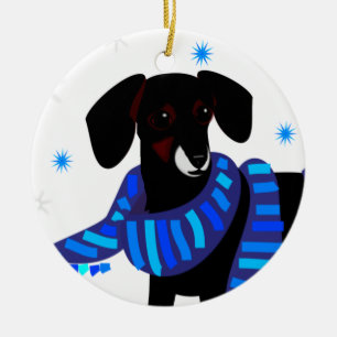 Décoration En Céramique Hiver Doxie dans le bleu