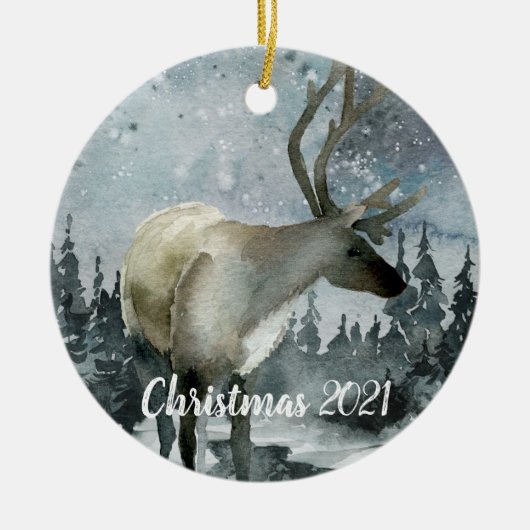 Décoration En Céramique Hiver Forêt de Bois Rindeer (Devant)