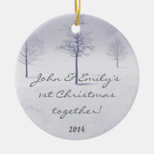 Décoration En Céramique Hiver Neige Blanche Arbres Nom personnalisé Orneme