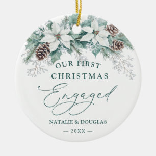 Décoration En Céramique Hiver Poinsettia Pine Notre 1er Noël Engagé