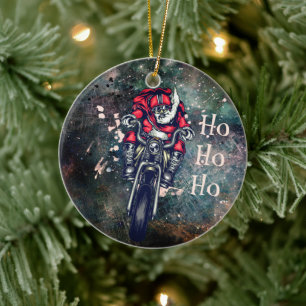 Décoration En Céramique Ho Ho Ho Jolly Ride : Cool Père Noël Motorcycle