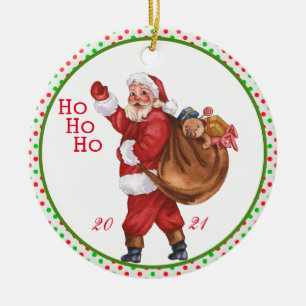 Décoration En Céramique HO, oh ! Vieux Père Noël Jolly avec sac de jouets