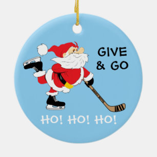 Décoration En Céramique Hockey Père Noël Give and Go Ho ! Ho ! Ho ! Noël