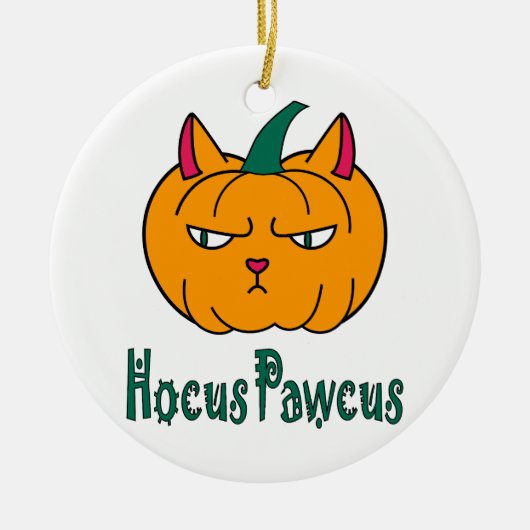 Décoration En Céramique Hocus pawcus Halloween citrouille ginger cat magie (Devant)