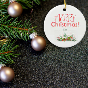 Décoration En Céramique Holly Berries Joyeux Noël aquarelle