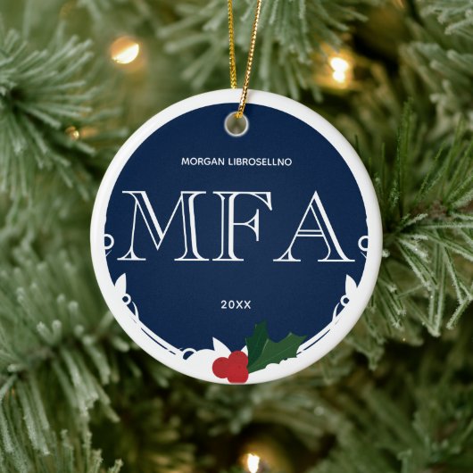 Décoration En Céramique Holly Berry Blue Blanc MFA Graduation Nom Année (Arbre)