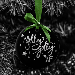 Décoration En Céramique Holly Jolly AF Scripts à huile brillant en argen