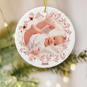 Décoration En Céramique Holly Wreath - Baby Girl First Christmas Photo