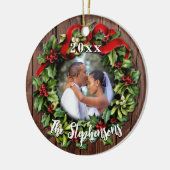 Décoration En Céramique Holly Wreath First Christmas Couple Mariage Photo (Gauche)