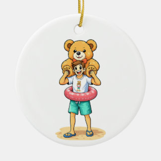 Décoration En Céramique Homme de dessin animé mignon avec un ours en peluc