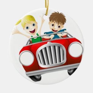 Décoration En Céramique Homme et femme de bande dessinée dans la voiture