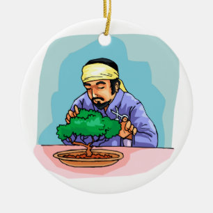 Décoration En Céramique Homme oriental avec des bonsaïs de règlage de