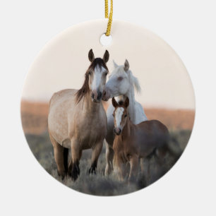 Décoration En Céramique Hoofbeats sauvages Famille de Chevaux sauvages