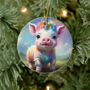 Décoration En Céramique "Hooves magiques : le cochon de licorne arc-en-cie