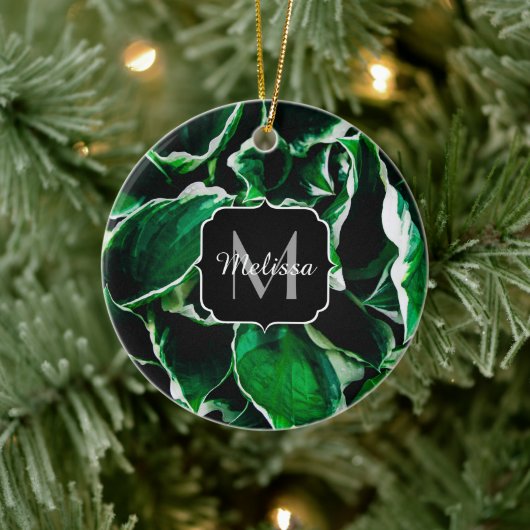 Décoration En Céramique Hosta undulata vert vif plante feuilles Monogramme (Arbre)