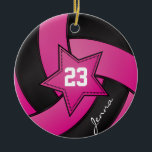 Décoration En Céramique Hot rose et Black Star Volleyball<br><div class="desc">Ornement de volley-ball rose. Un grand cadeau pour un joueur de volley-ball, un fan de volley-ball ou un entraîneur d'équipe de volley-ball, un design sportif amusant. Plus de couleurs sont disponibles si vous ne trouvez pas vos couleurs, s'il vous plaît contactez-moi. Un ornement de basket-ball prêt à vous personnaliser. ⭐...</div>