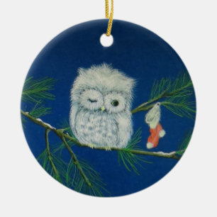 Décoration En Céramique Humorous owl keeping an eye on Christmas stocking