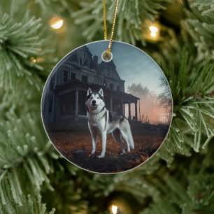 Décoration En Céramique Husky sibérien Halloween Épouvantable