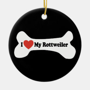 Décoration En Céramique I Love My Rottweiler - Chien Bone