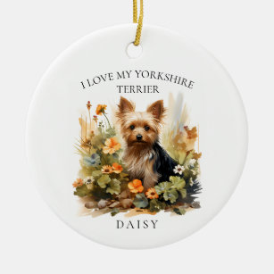 Décoration En Céramique I Love My Yorkshire Terrier Floral Chien Portrait