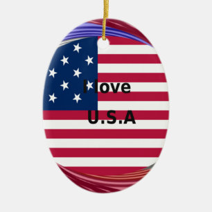 Décoration En Céramique I Love U.S.A. Swirl : Patriotic Heart Art Imprimer