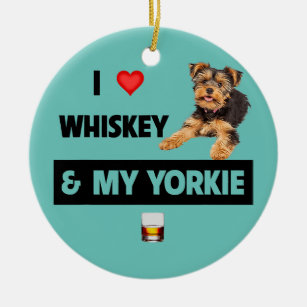 Décoration En Céramique I Love Whiskey et My Yorkie Maman Papa Yorkshire