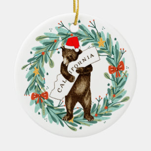 Décoration En Céramique I Love You California Bear with Santa Hat