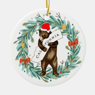 Décoration En Céramique I Love You California Bear with Santa Hat