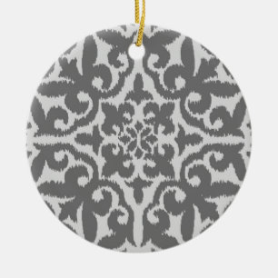 Décoration En Céramique Ikat damask pattern - gris clair et gris moyen