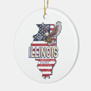 Décoration En Céramique Illinois United States Eagle Carte Retro Vintage U