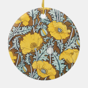 Décoration En Céramique Illustration Art Nouveau Poppy Fleur Jaune