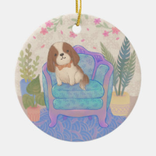 Décoration En Céramique Illustration de chiot mignon sur un fauteuil vinta