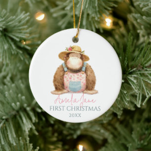 Décoration En Céramique Illustration de singe mignon fille premier Noël
