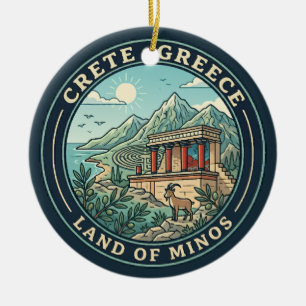 Décoration En Céramique Illustration de voyage de Crète Grèce Badge d'art