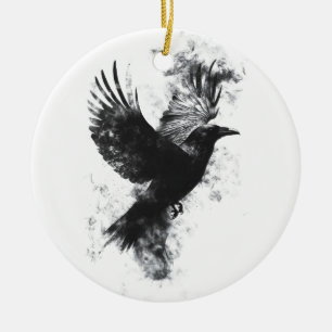 Décoration En Céramique Illustration du Corbeau gothique : Fumée et plumes
