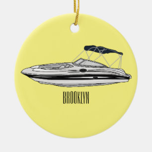 Décoration En Céramique Illustration d'un bateau à moteur