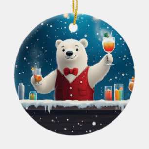 Décoration En Céramique Illustration Fun Festive Ours Polaire Bartender