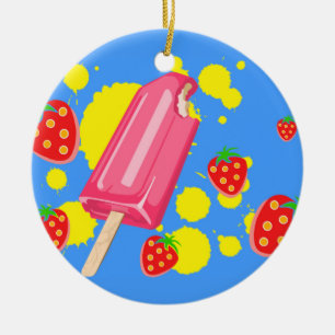Décoration En Céramique Illustration Fun Pink Popsicle and Strawberries
