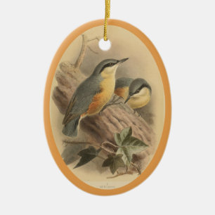 Décoration En Céramique Illustration vintage de Nuthatch Ceramic Tree Deco