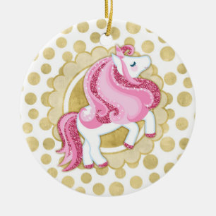 Décoration En Céramique Imaginaire mignon d'or rose de licorne