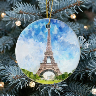 Décoration En Céramique Impression aquarelle de la Tour Eiffel sur fond de