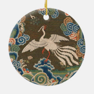 Décoration En Céramique Impression de broderie en soie blanche antique chi
