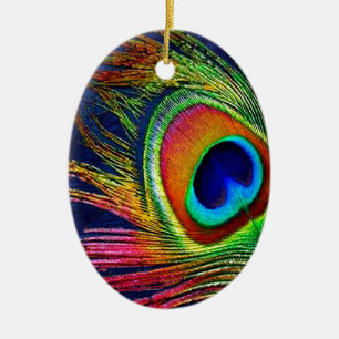 Décoration En Céramique Impression de plume de paon colorée